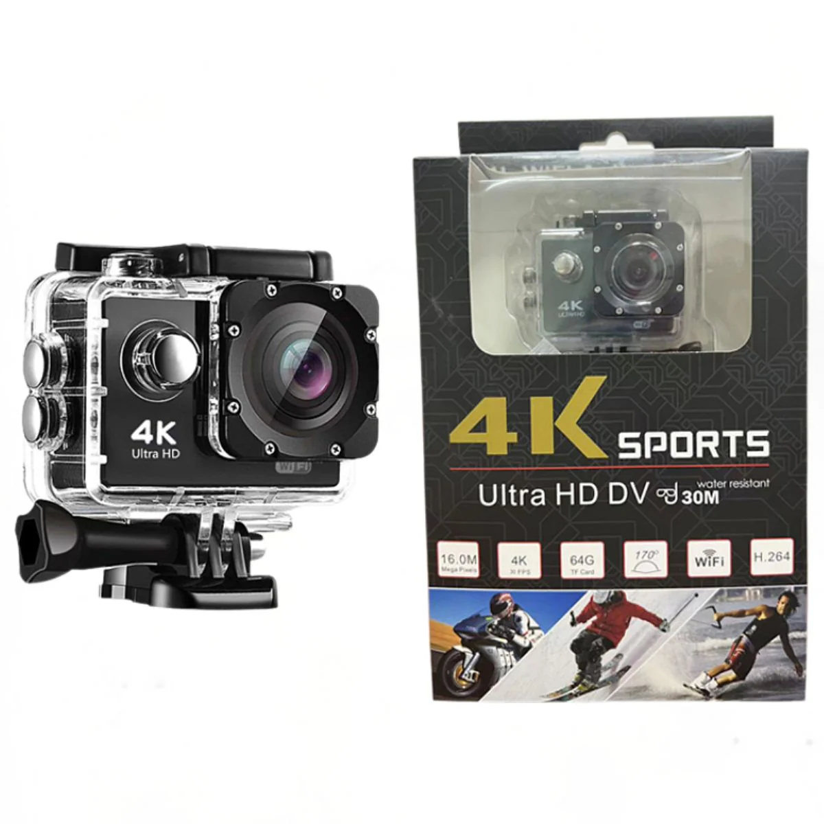 Cámara Deportiva 4K Ultra HD Sumergible 30M Con Wifi. Minicámara Tipo Gopro Con Accesorio Para Casco. Videocámara.