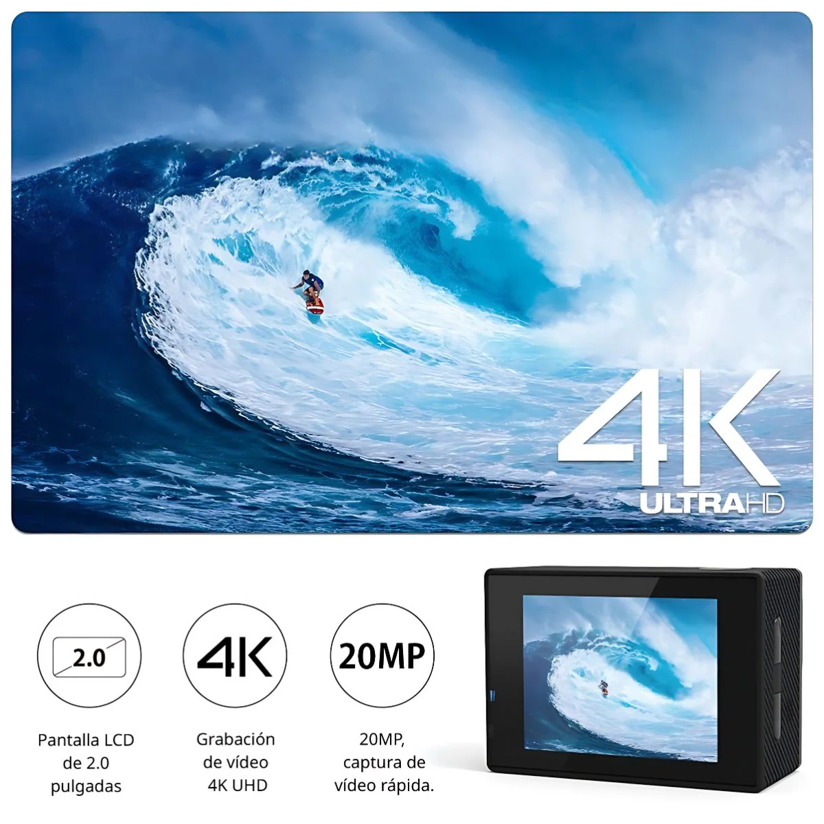 Cámara Deportiva 4K Ultra HD Sumergible 30M Con Wifi. Minicámara Tipo Gopro Con Accesorio Para Casco. Videocámara. - Image 2
