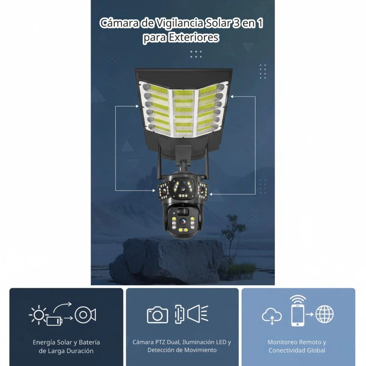 Cámara Wifi 360° Con Doble Lente FHD Con Panel Solar. Luz LED Y Detección Humana. Cámara De Seguridad. - Image 2