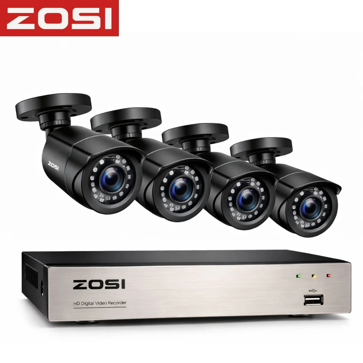 Cámaras De Seguridad 1080P Con DVR 1080P 8 Canales (Set De 4) Con Visión Nocturna 24 IR 24M. Compatible TVI AHD CVI CVBS