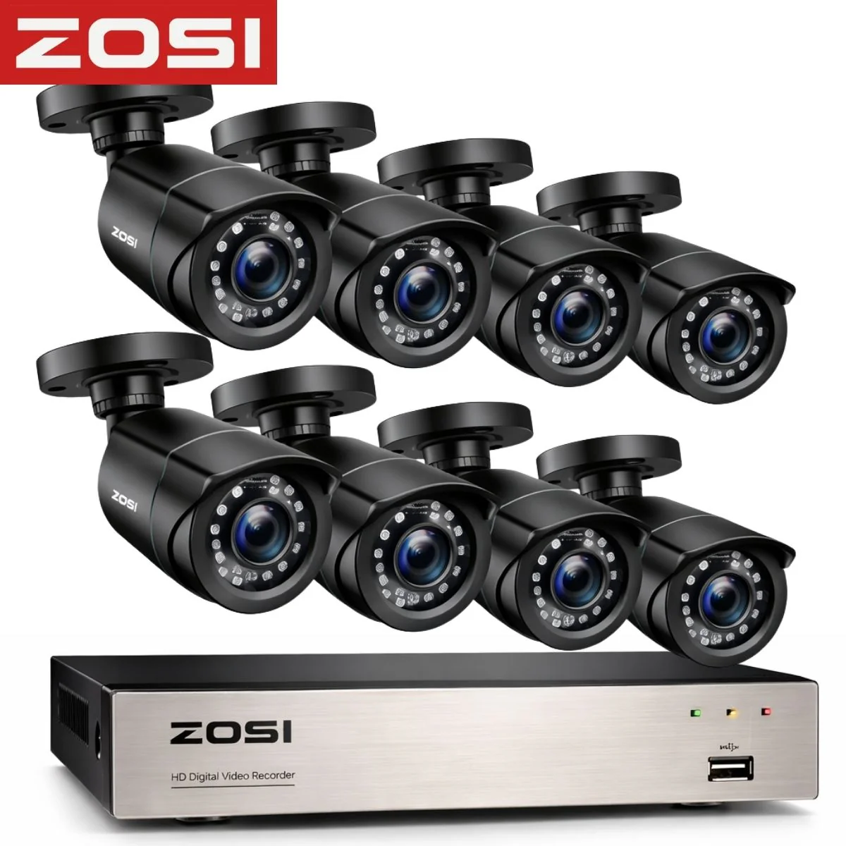 Cámaras De Seguridad 1080P Con DVR 1080P 8 Canales (Set De 8) Con Visión Nocturna 24 IR 24M. Compatible TVI AHD CVI CVBS