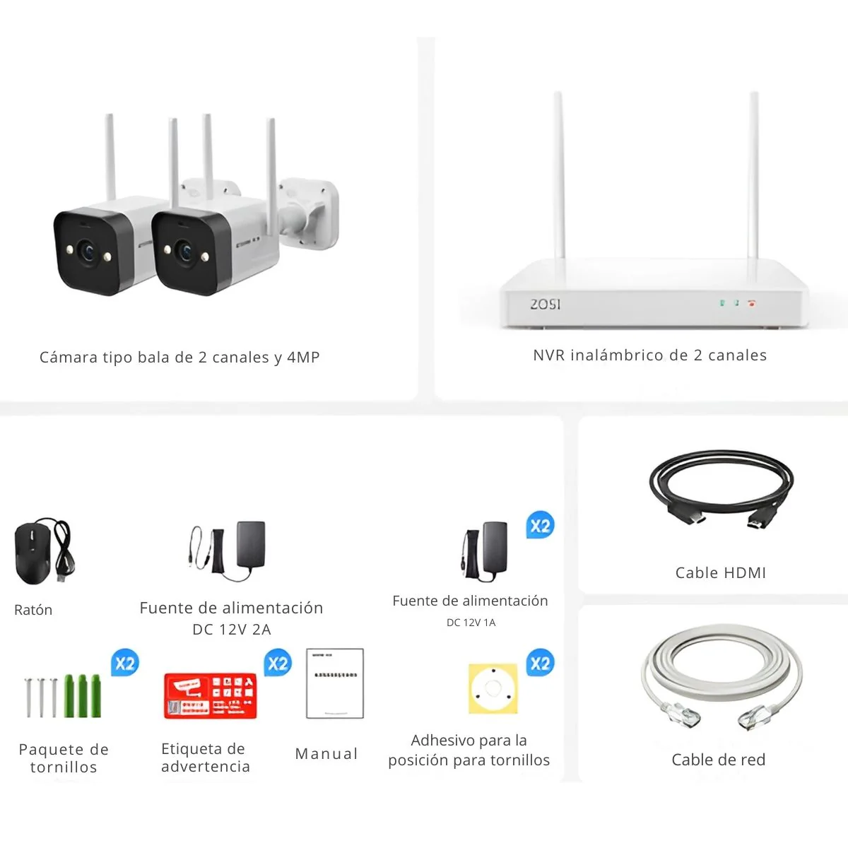 Cámaras De Seguridad Wireless Inalambricas (Set De 2) 2.5K 4MP Con NVR 2 Canales. Con Sensor De Movimiento. Aprueba De Agua. Alarma. Camara De Videovigilancia Con Audio Y Wifi. - Image 6