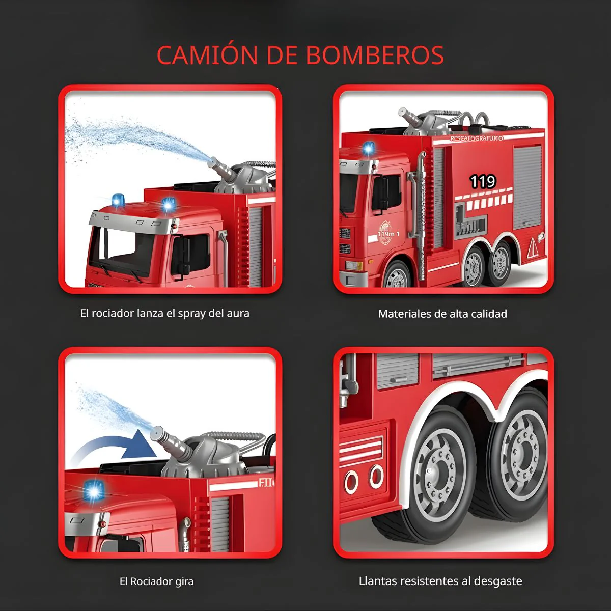 Camión De Bomberos Con Rociador De Agua, Luces LED, Control Remoto, Batería Recargable, 15.5X11x36cm Camión De Juguete Para Niños. - Image 4