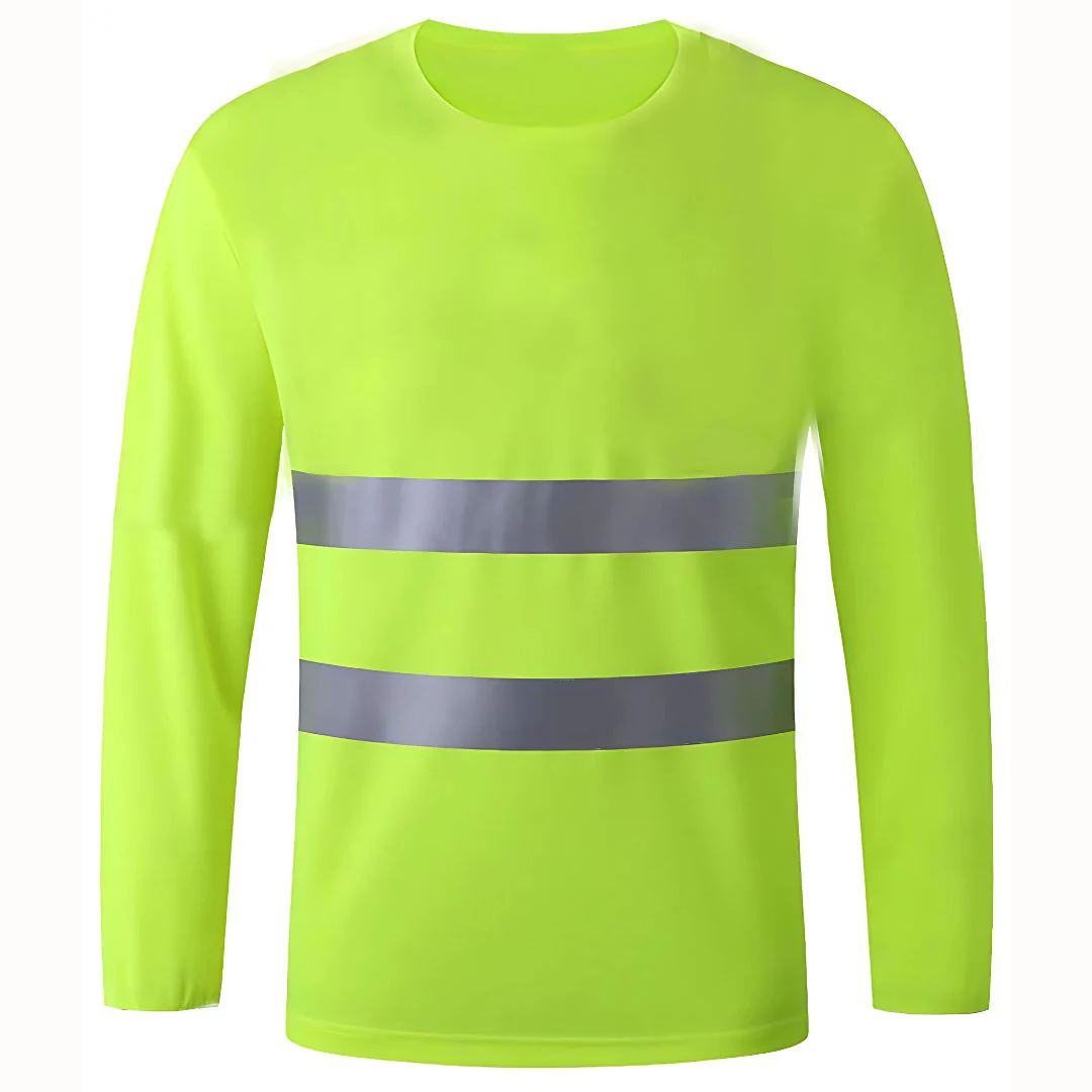 Camisas Suéter Amarillo Fosforescente De Seguridad Con Rayas Reflectivas. Manga Larga.