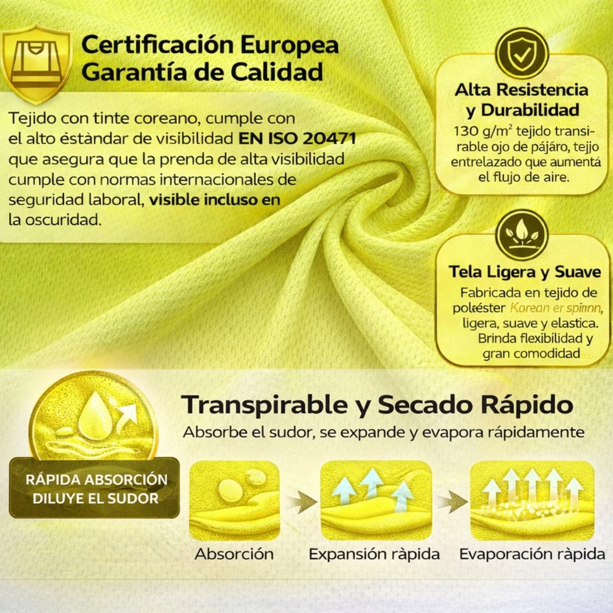 Camisetas Suéteres De Seguridad Alta Visibilidad Manga Larga Con Cintas Reflectivas 360° Certificación ANSI/CE Clase 3. Color Amarillo Y Negro. - Image 3