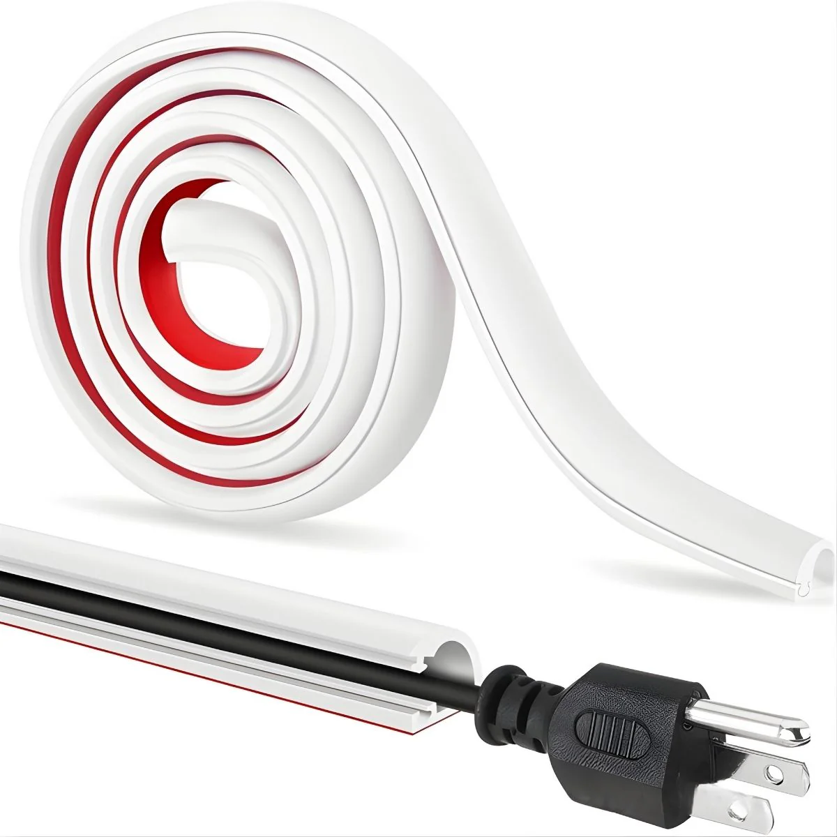 Canaleta Autoadhesiva Flexible Con Apertura Lateral De 5 Metros Para Ocultar Cables De 0.27” (0.7Cm) De Canal Interno. Moldura De PVC Color Blanco.