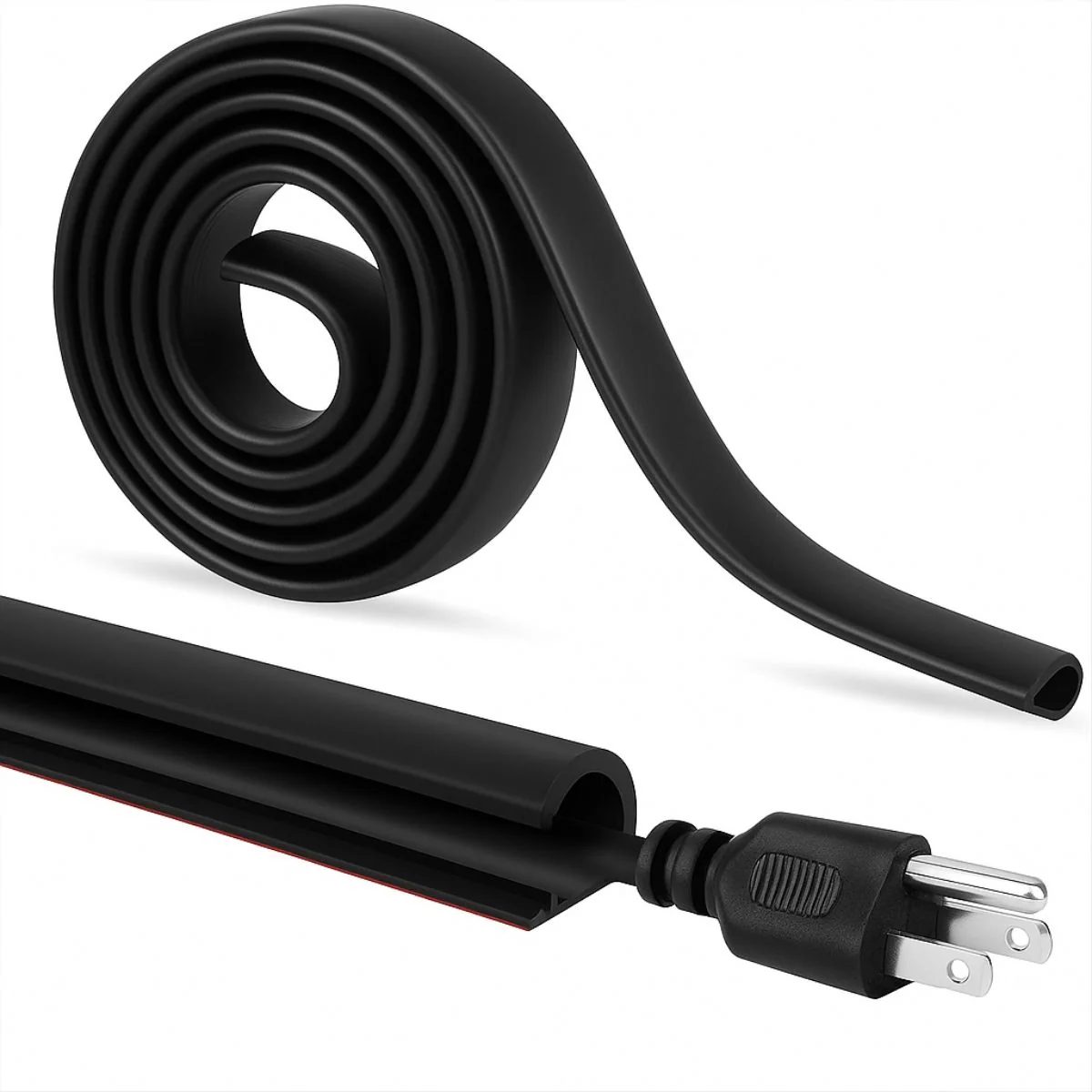 Canaleta Autoadhesiva Flexible Con Apertura Lateral De 5 Metros Para Ocultar Cables De 0.27” (0.7Cm) De Canal Interno. Moldura De PVC Color Negro.
