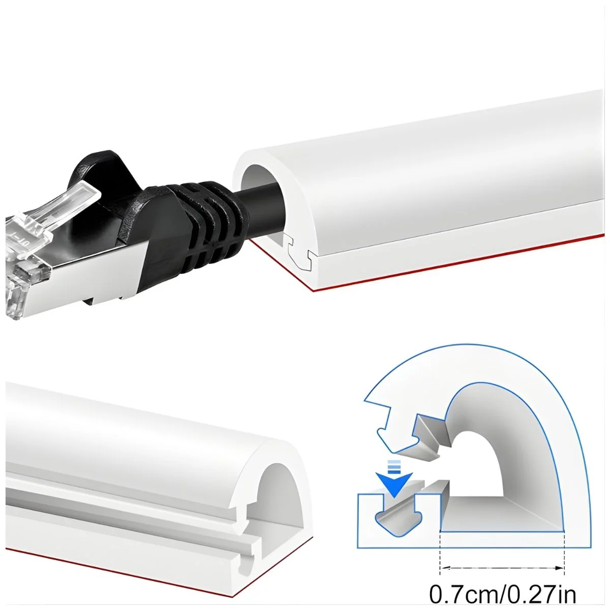 Canaleta Autoadhesiva Flexible Con Apertura Lateral De 5 Metros Para Ocultar Cables De 0.27” (0.7Cm) De Canal Interno. Moldura De PVC Color Negro. - Image 3