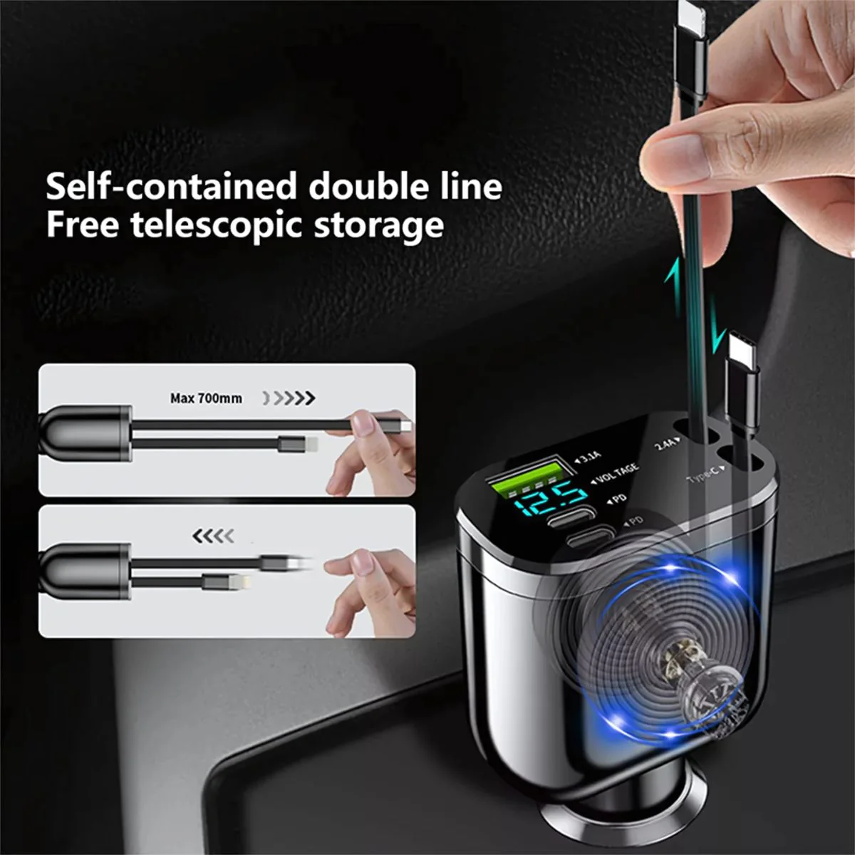 Cargador De Auto 5-En-1 Con USB 3.1 Y Tipo C . Carga Rápida Universal Para Celulares Y Otros Dispositivos. Cargador De Carro Para Celular. Cable 100W - Image 3