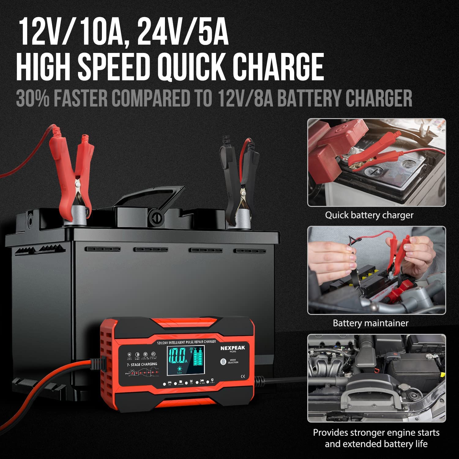 Cargador De Batería Inteligente Para Carro, De 10 Amperios, 12 V Y 24 V - Image 3