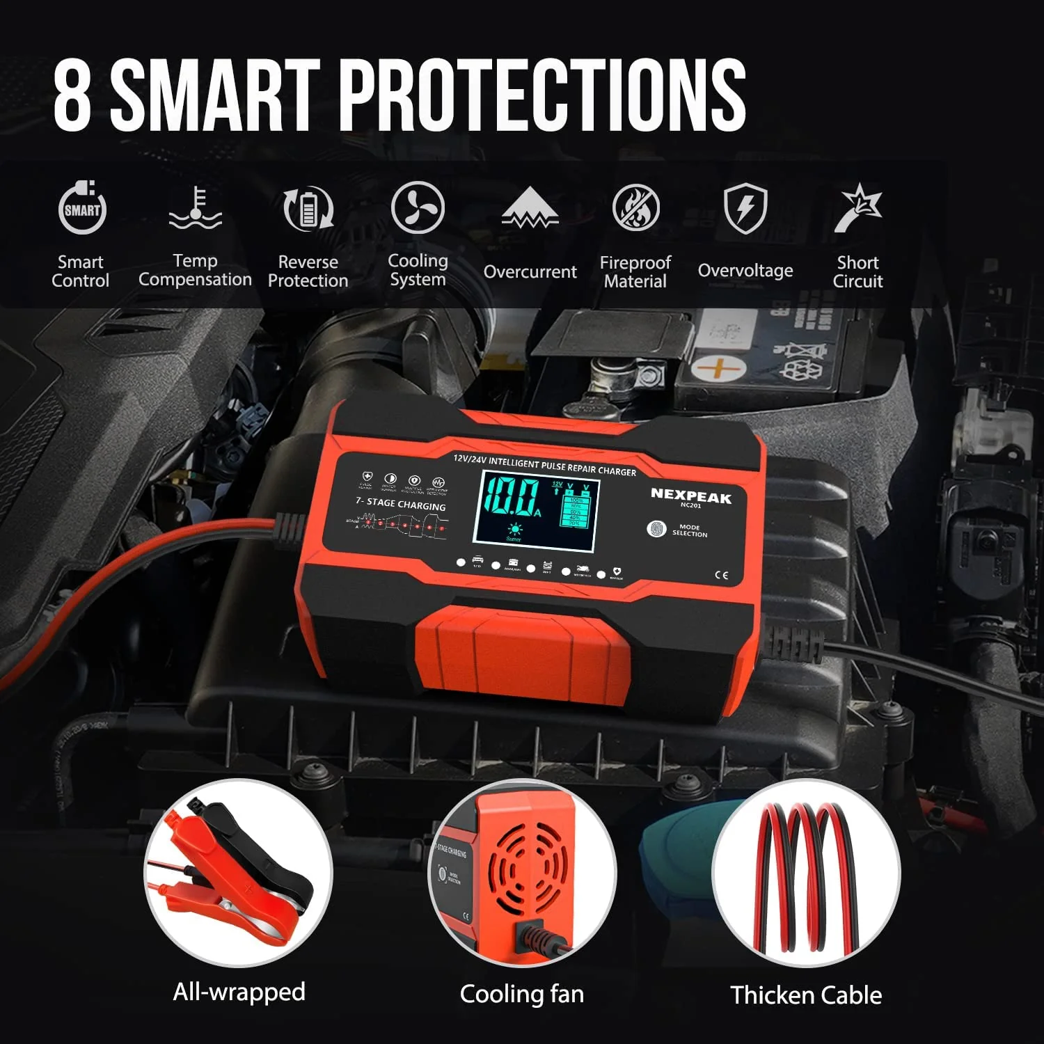 Cargador De Batería Inteligente Para Carro, De 10 Amperios, 12 V Y 24 V - Image 4