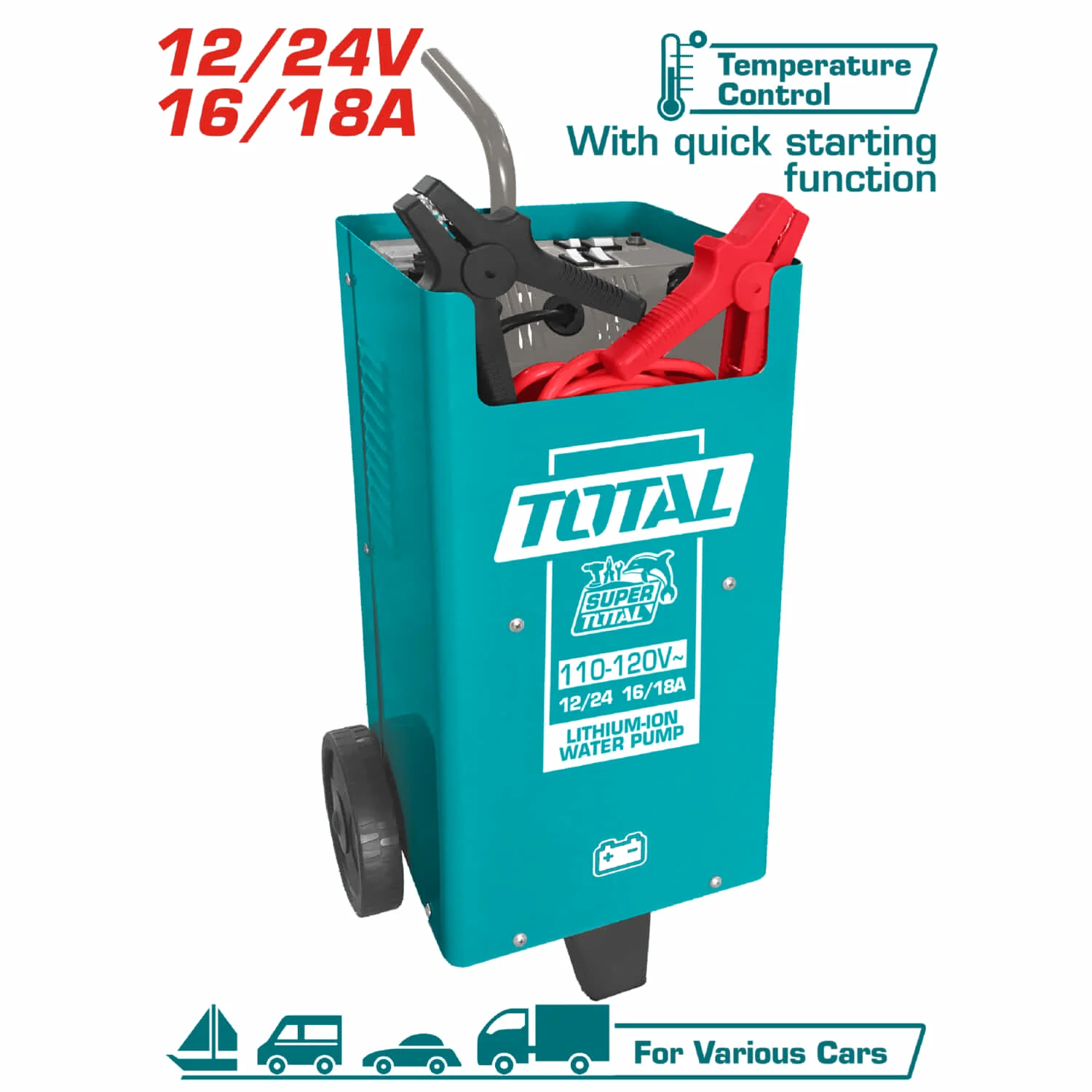 Cargador De Batería Y Arrancador Auxiliar 12/24V 16/18A Para Autos Y Camionetas. Voltaje 110V.