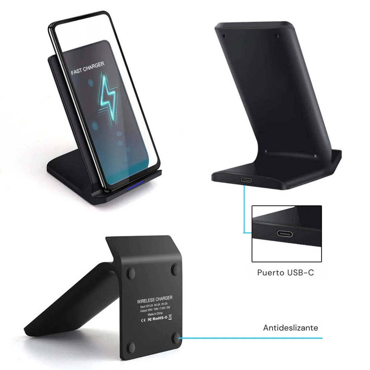 Cargador Inalámbrico Rápido Qi Con Soporte Vertical. 35W - Image 3