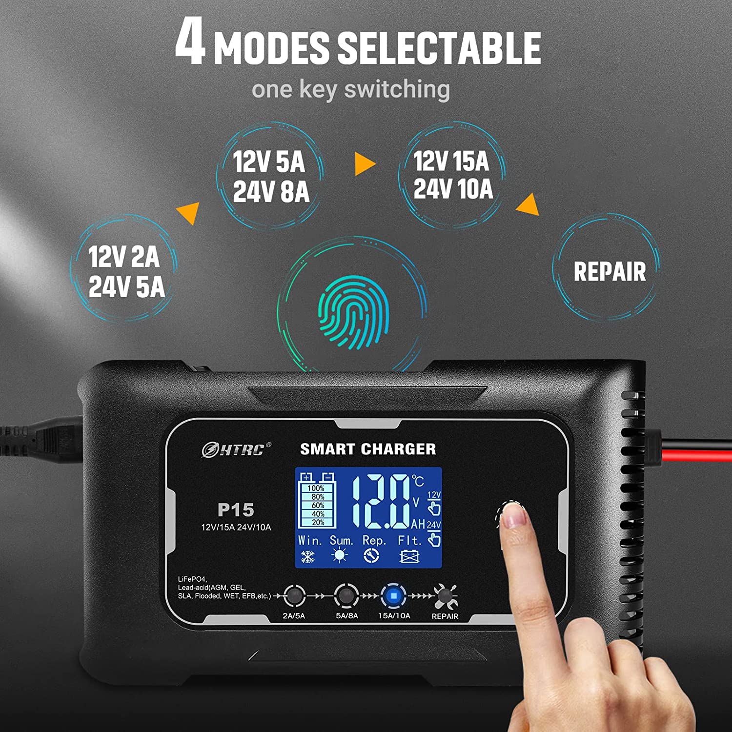 Cargador De Batería Inteligente De 15 Amperios, De 12 V Y 24V12 V/15 A - Image 3
