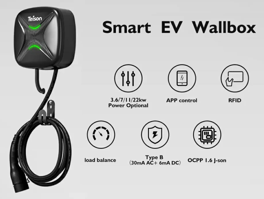 Cargador Pared Vehículos Eléctricos GBT Nivel 2 Smart  OCPP1.6J 7Kw 32A Monofásico 230V + WIFI+ APP TEISON - Image 3