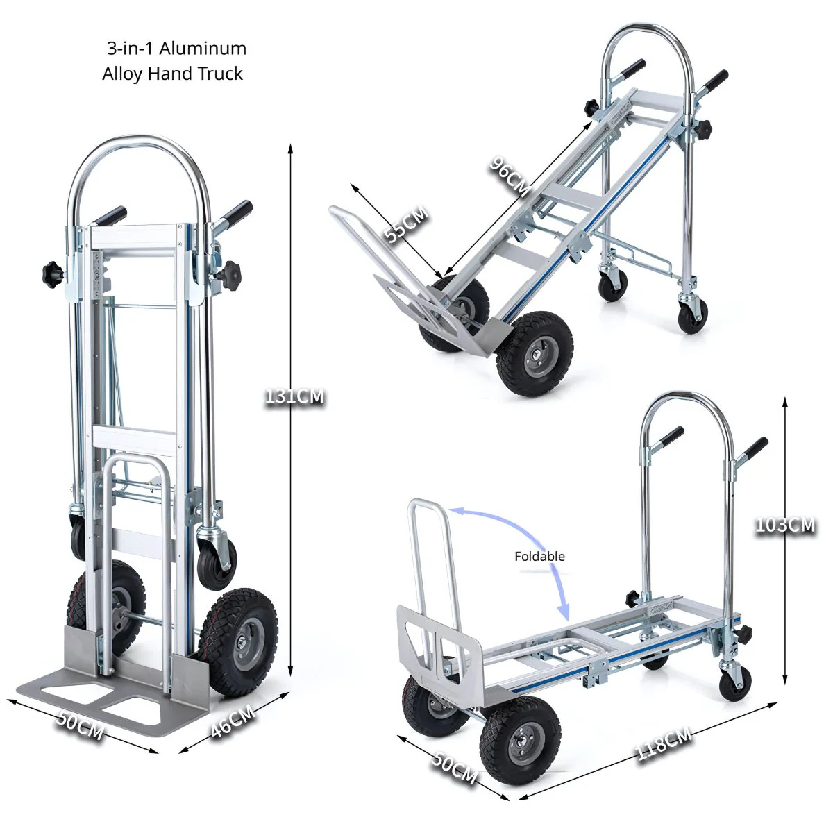Carretilla De Carga Plegable 3 En 1 – Vertical, Plataforma Y Carro Inclinado. Trolley Con Ruedas Convertible. Carretón.