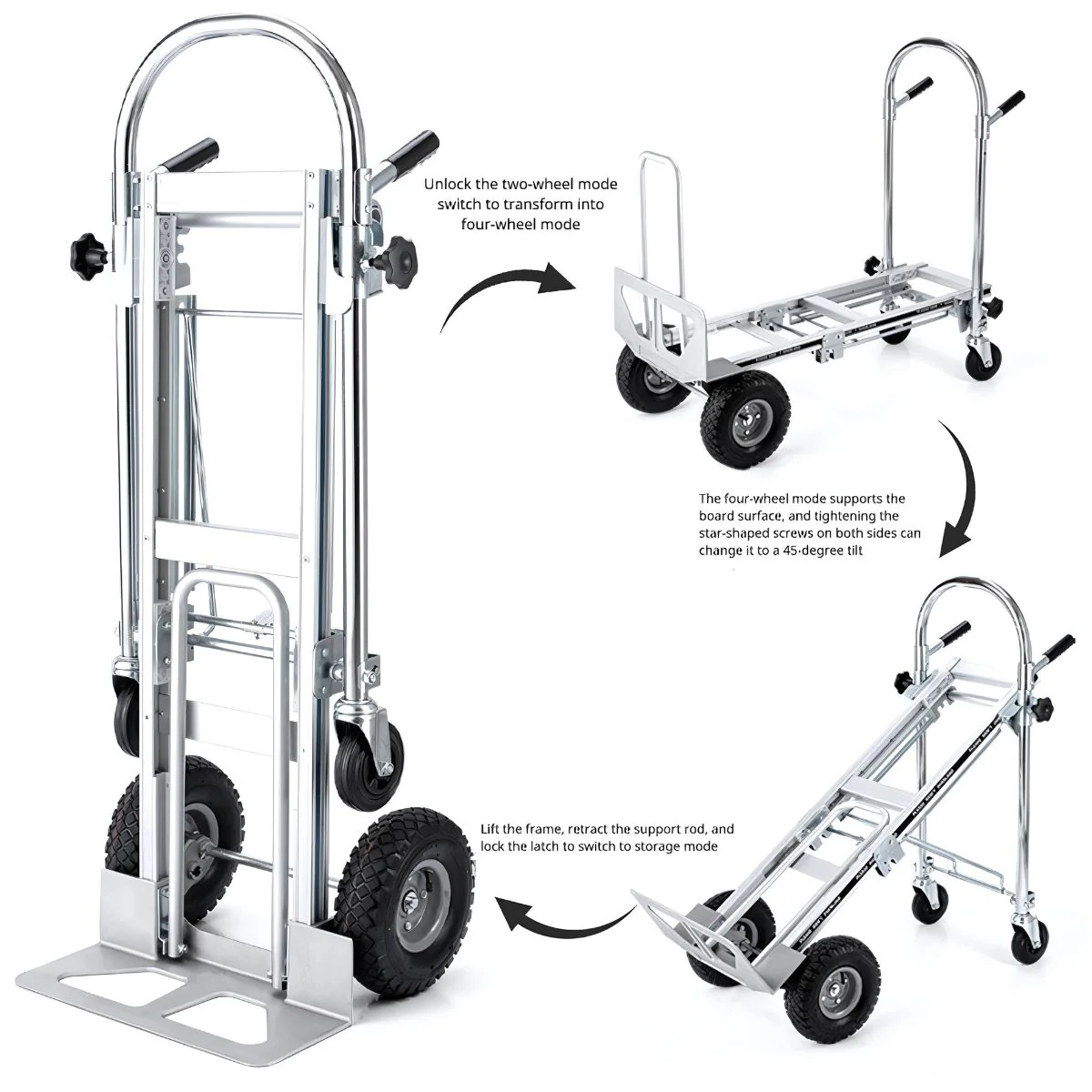 Carretilla De Carga Plegable 3 En 1 – Vertical, Plataforma Y Carro Inclinado. Trolley Con Ruedas Convertible. Carretón. - Image 4