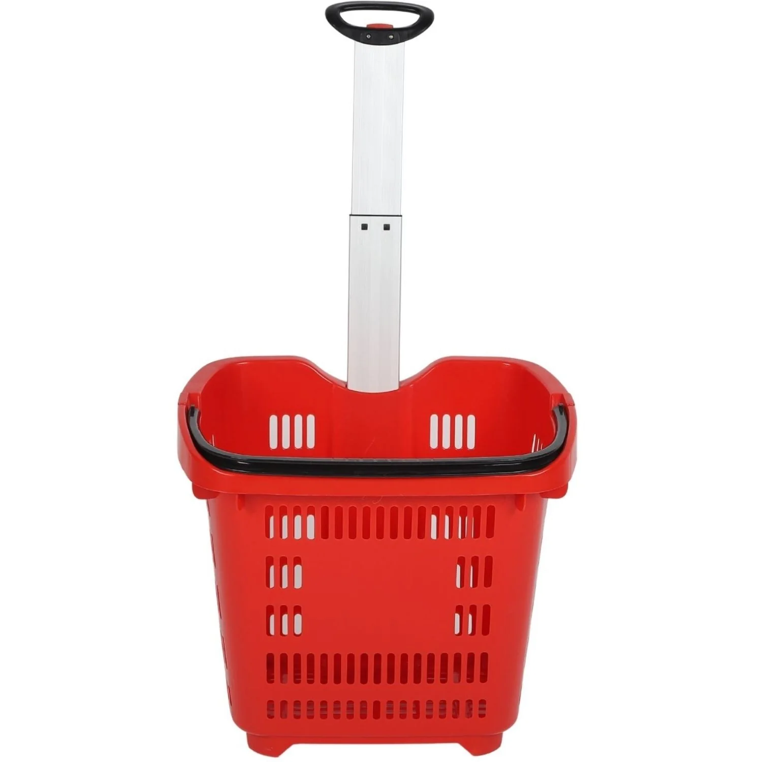 Carrito De Compras Plástico 45L Con Asa Extensible Y Ruedas. Cesta Roja Con Rueditas Para Supermercado - Image 2