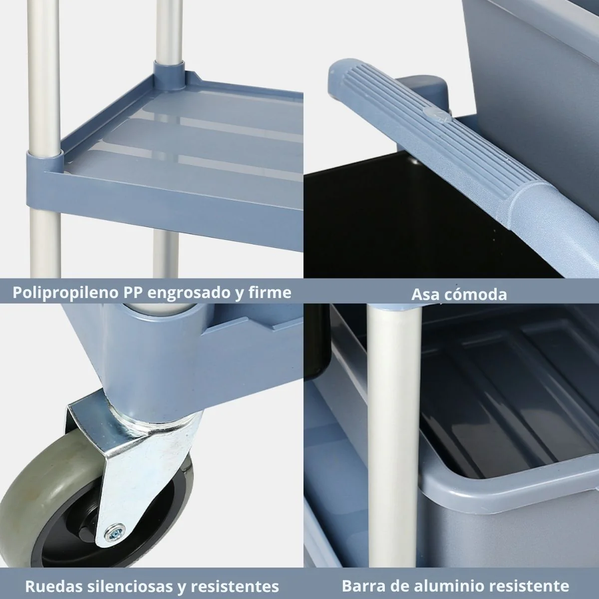 Carrito De Servicio De 40.7X18.7X35.4” (103.5X47.5X90cm) Carrito De Almacenamiento De PP Y Aluminio Con Ruedas Silenciosas Para Hoteles, Restaurantes Y Clínicas. - Image 3