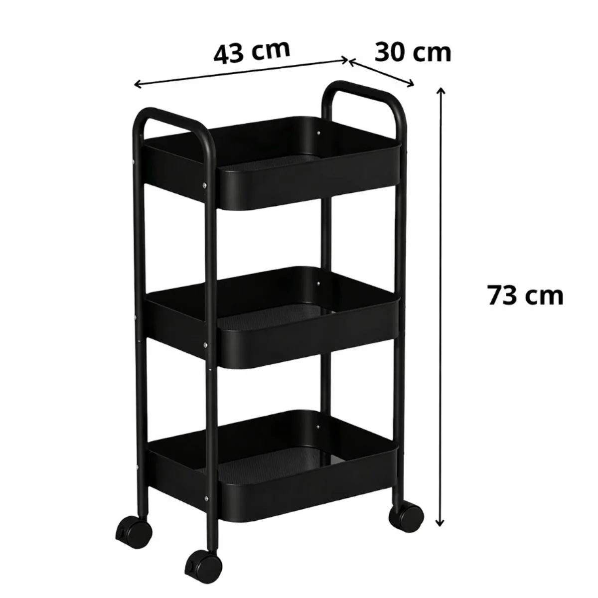 Carrito Organizador Metálico De 3 Niveles 17X12x 28” (43X30x73cm) Carrito Auxiliar Multifuncional Para Hogar, Oficina, Cocina Y Baño. Color Negro - Image 2