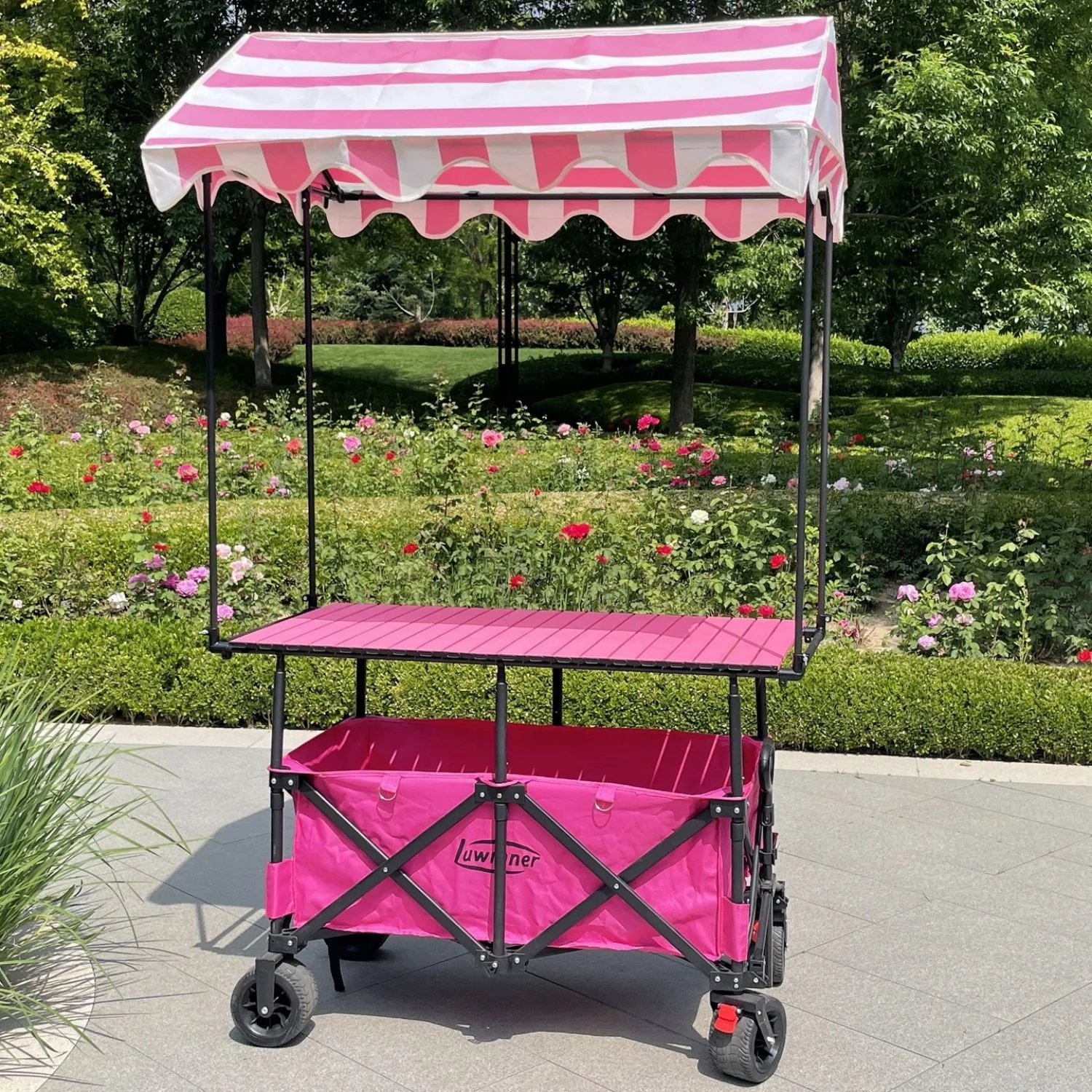 Carrito Plegable Multifunción 3 En 1. Con Toldo Protector Y Mesa Superior. Color Rosado. Ideal Para Ferias Y Eventos. Carrito De Ventas. Kiosco Con Techo - Image 2