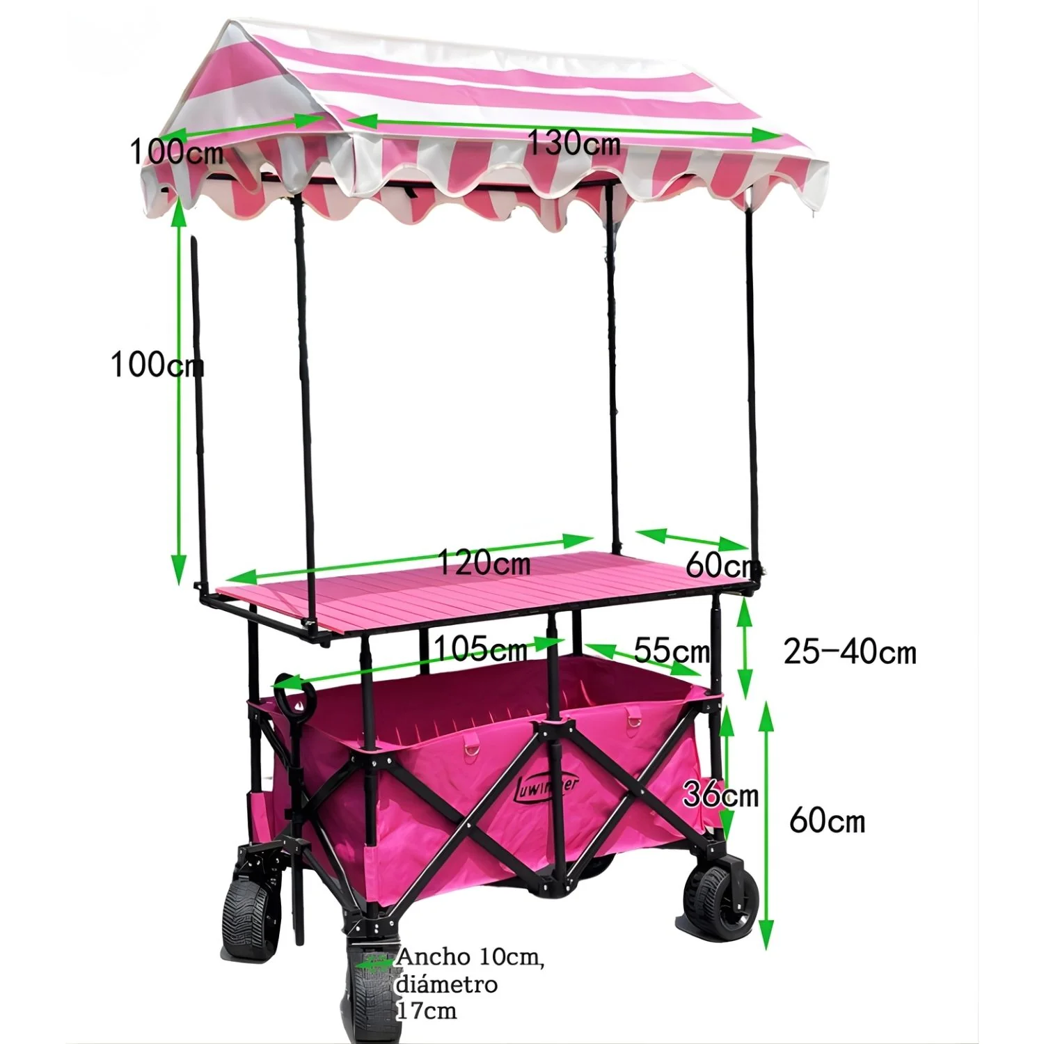 Carrito Plegable Multifunción 3 En 1. Con Toldo Protector Y Mesa Superior. Color Rosado. Ideal Para Ferias Y Eventos. Carrito De Ventas. Kiosco Con Techo - Image 4