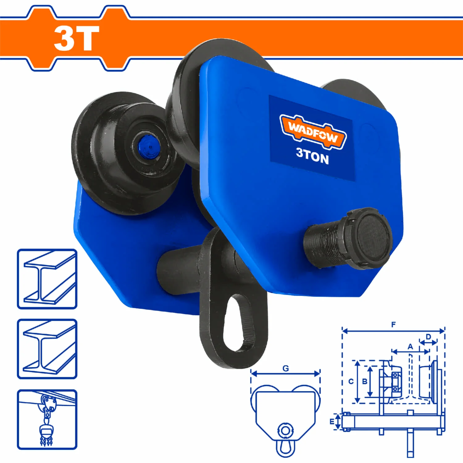 Carrito Para Tecles 3 TON,Vigas 116-140 Mm (4.57" X 5.51" ) Trolley Para Vigas