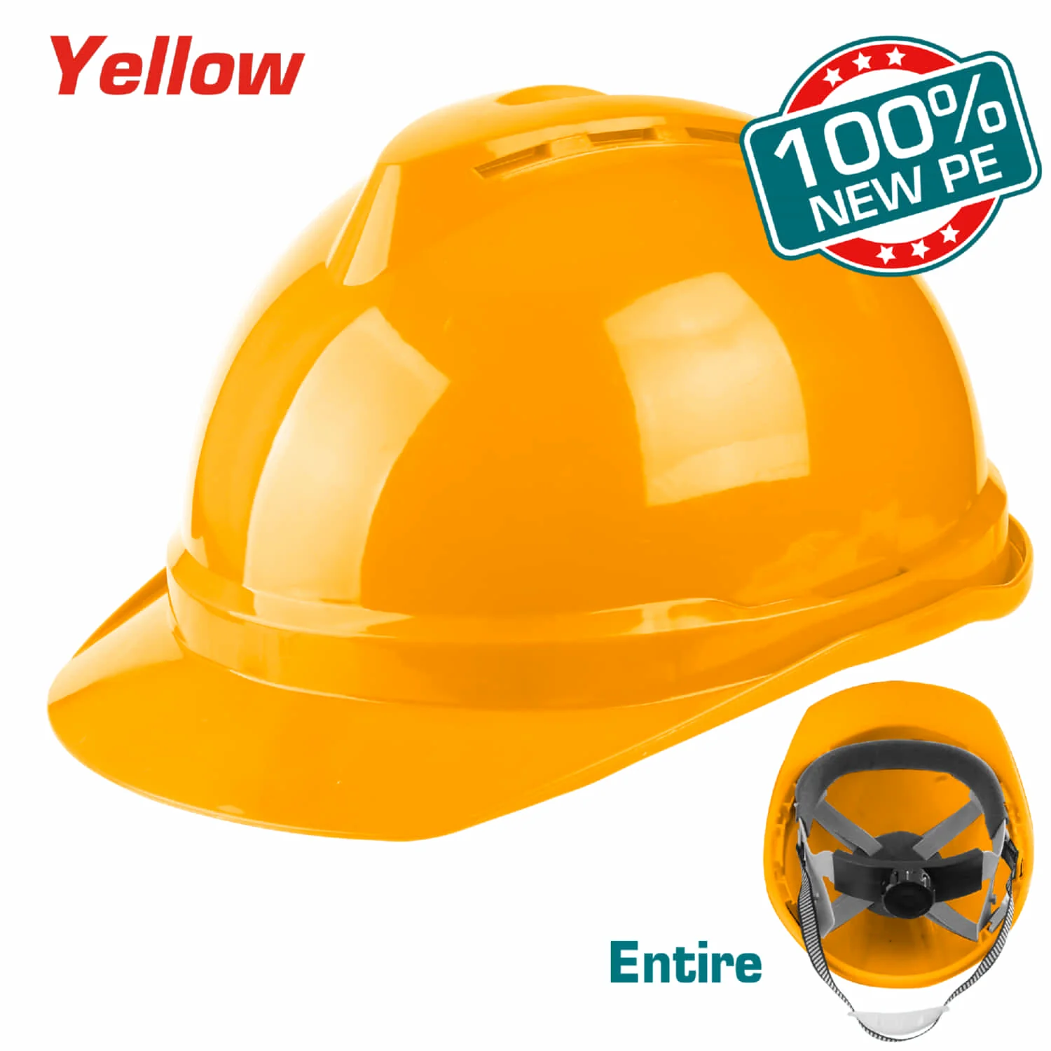 Casco De Seguridad Amarillo. 4 Puntos De Suspensión. Ajustable. Carcasa De PE Con Ventilación.