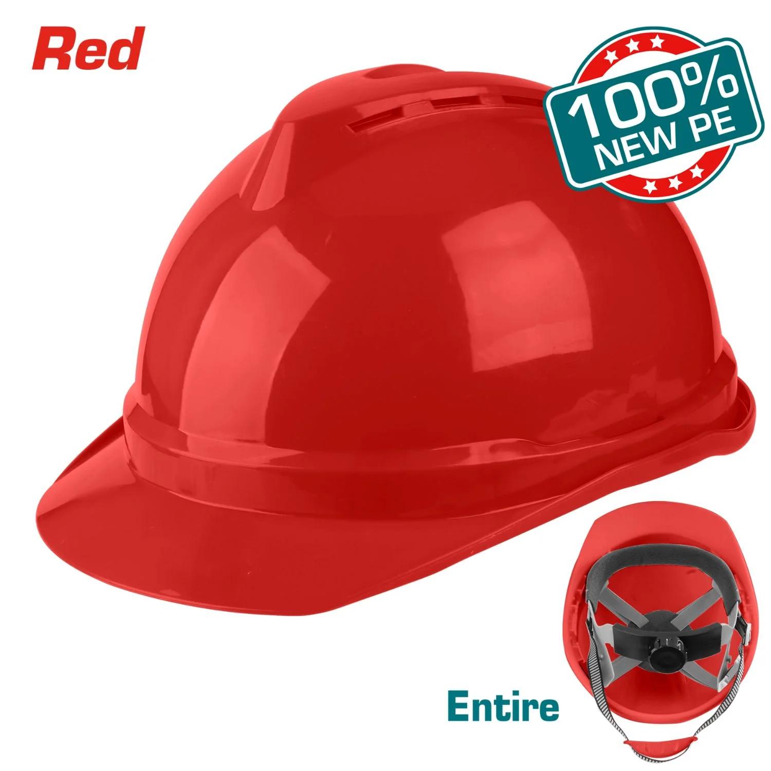Casco De Seguridad Color Rojo. 4 Puntos De Suspensión. Ajustable. Carcasa De PE Con Respiraderos. - Image 2