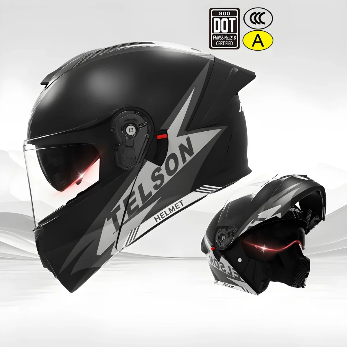 Casco Modular Para Motocicletas. Color Negro Con Visor Transparente, Certificación DOT/3C.Talla Universal. Unisex.