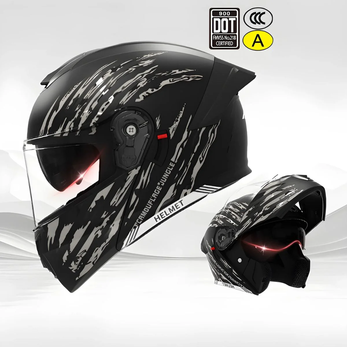 Casco Modular Para Motocicletas. Color Negro Mate Con Visor Transparente, Certificación DOT/3C. Talla Universal. Unisex.