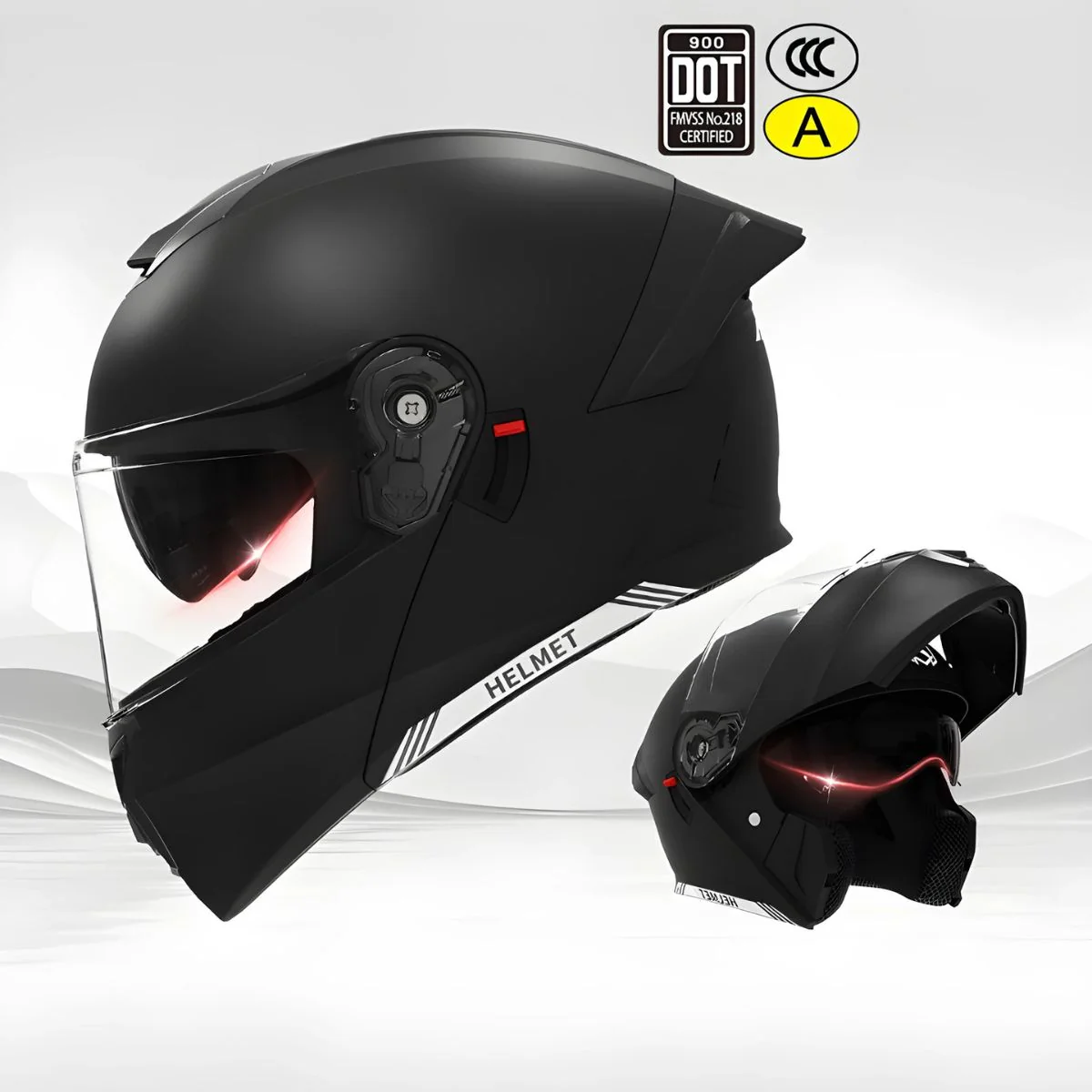 Casco Modular Para Motocicletas. Color Negro Mate Con Visor Transparente, Certificación DOT/3C. Talla Universal. Unisex.