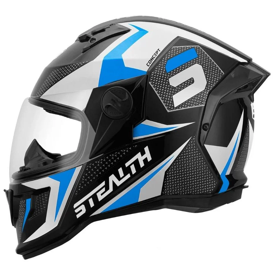 Cascos De Motos Stealth Solid Brillante Blanco/Azul - Image 6