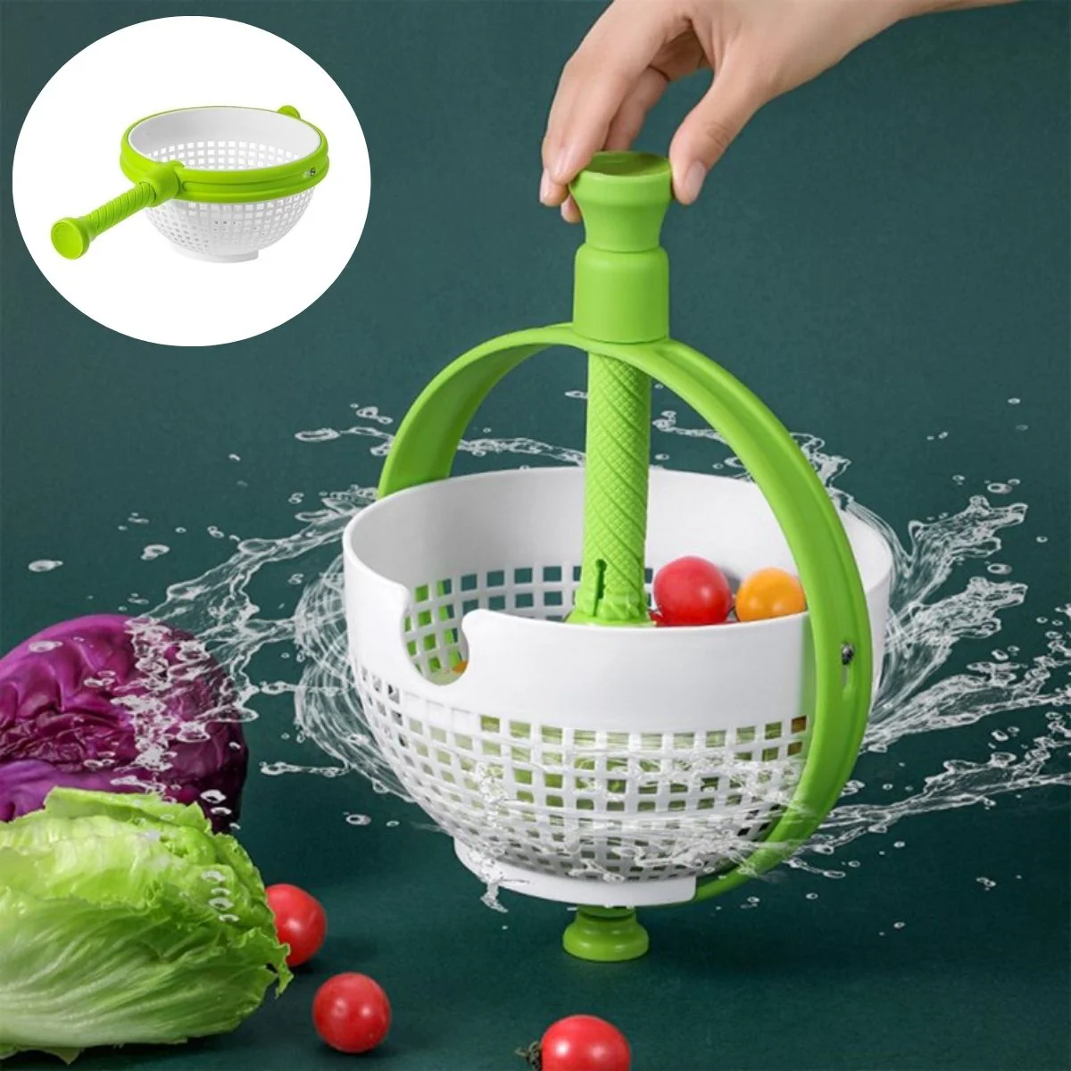 Centrifugador De Verduras Y Frutas Con Giro Manual Y Canasta Desmontable. Secador De Ensaladas Lechuga Y Vegetales. Escurridor Giratorio. Colador.