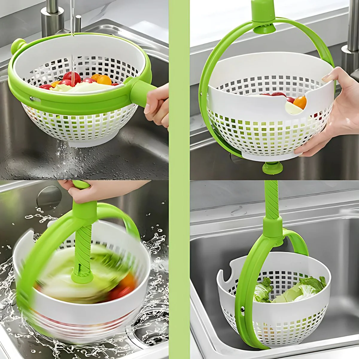 Centrifugador De Verduras Y Frutas Con Giro Manual Y Canasta Desmontable. Secador De Ensaladas Lechuga Y Vegetales. Escurridor Giratorio. Colador. - Image 3