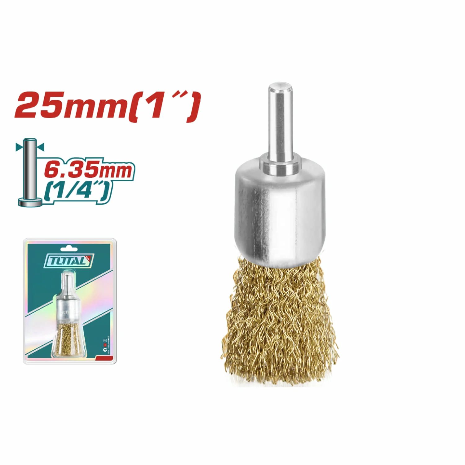 Cepillo De Alambre Cilindrico Con Vastago De 25Mm. Para Taladro. Diametro Alambre 0.35 Mm.