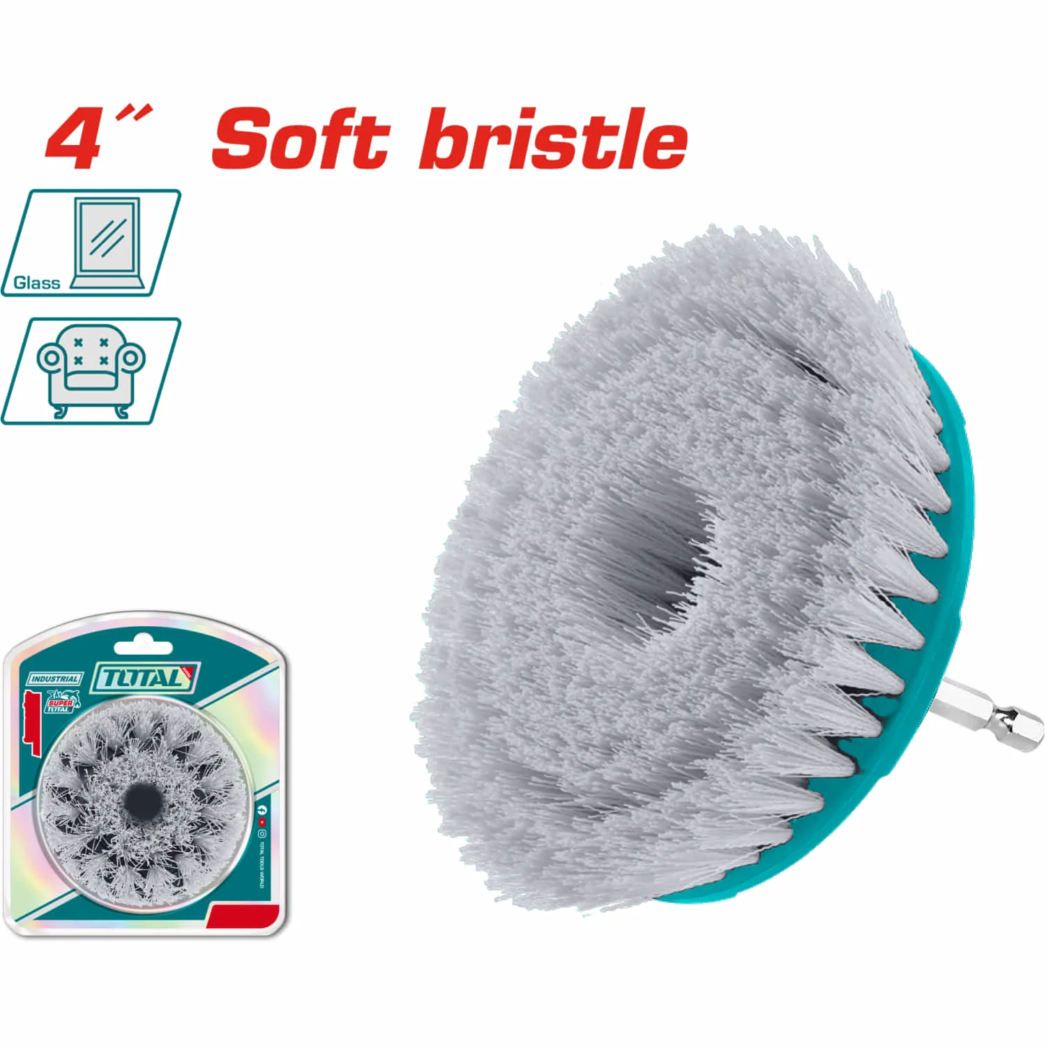Cepillo De Cerdas Suaves 4" Ideal Para: Vidrio, Plástico, Laminado, Pisos. Vástago 1/4" Hexagonal.  Para Drill - Image 2