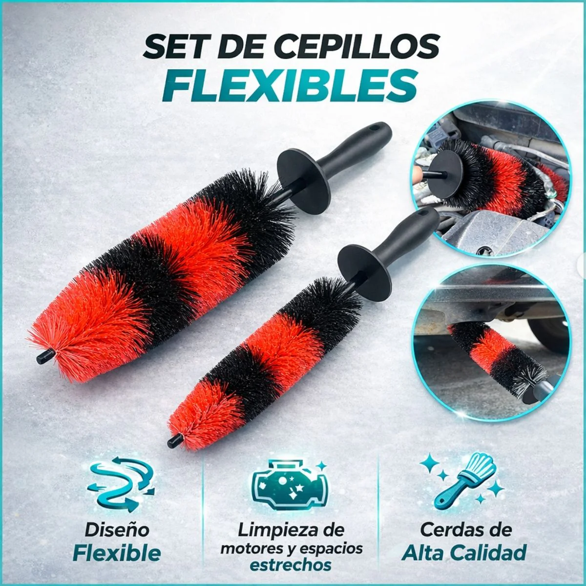 Cepillo De Limpieza Para Llantas Y Rines De Auto, Cerdas PU Resistentes, Mango Antideslizante. Limpieza Profunda Detailing Neumáticos Y Motor