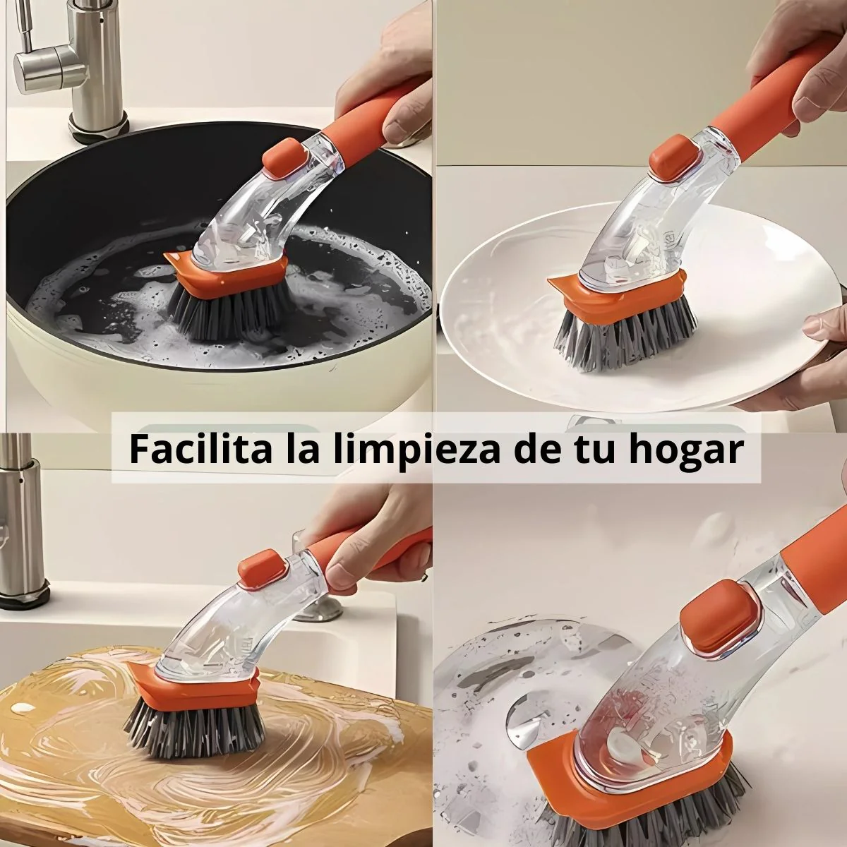 Cepillo Multifuncional De Limpieza Con Dispensador De Jabón. Ideal Para El Aseo De Cocinas Y Baños. Color Naranja. - Image 2