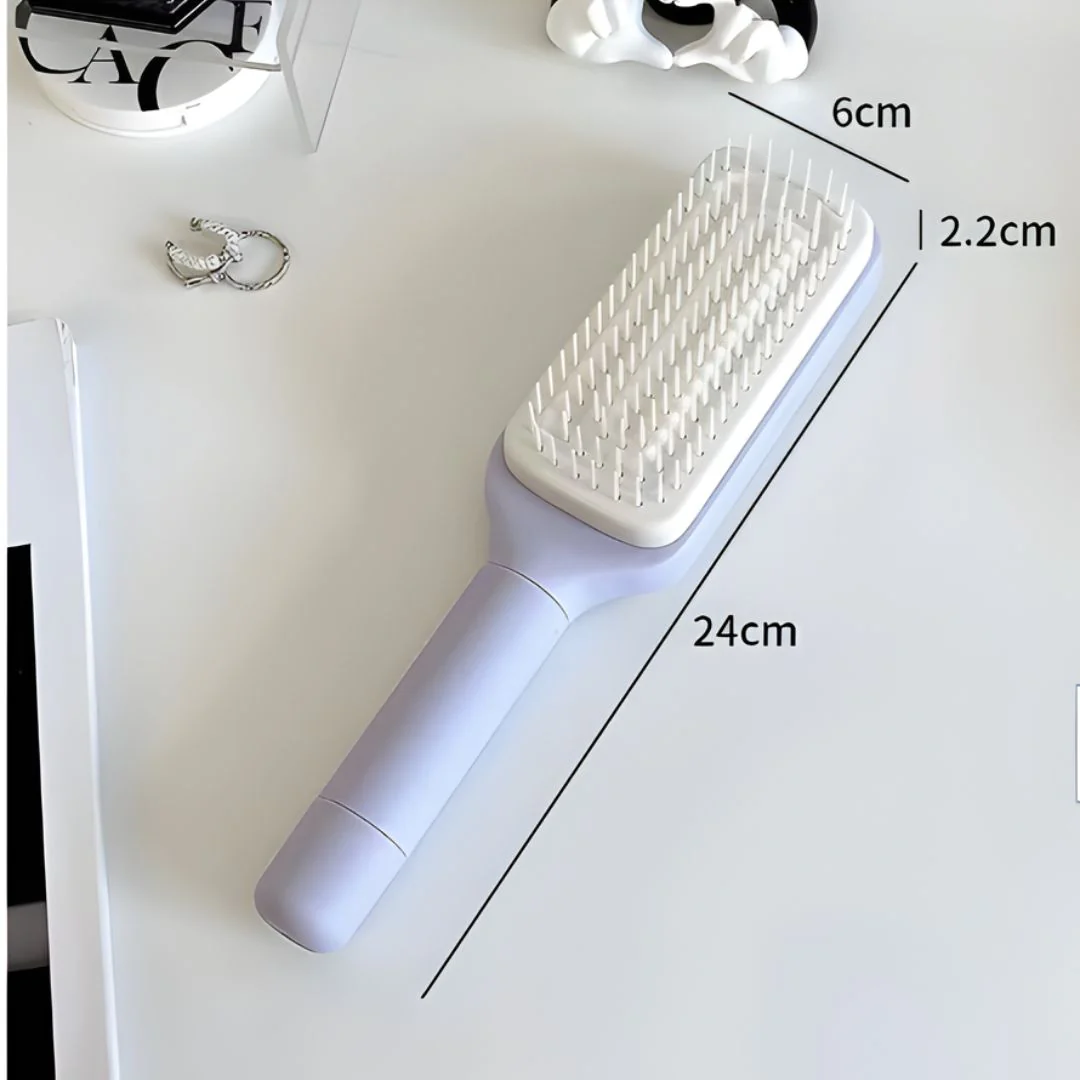 Cepillo Para Cabello Con Dientes Retráctiles Autolimpiante. Peine Diseño Ergonómico De 24 Cm. Color Lila. - Image 2