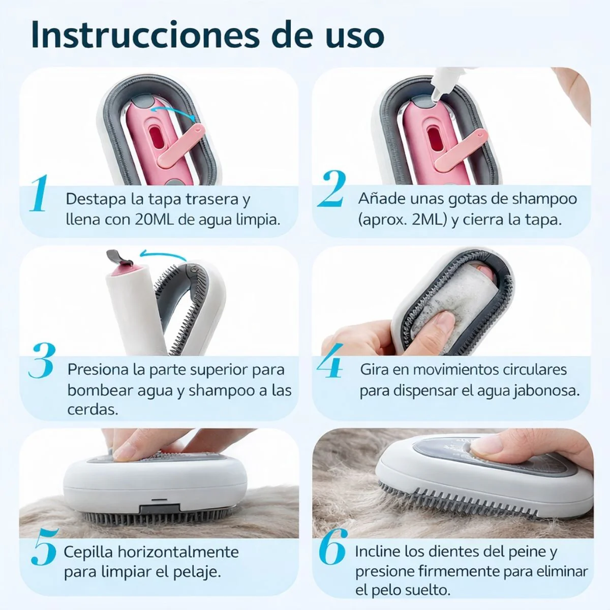 Cepillo Para Mascotas Con Depósito De Agua Integrado, Removedor De Pelo Y Masajeador 3 En 1. Cepillo De Limpieza Para Perros Y Gatos De Silicona Suave. - Image 3