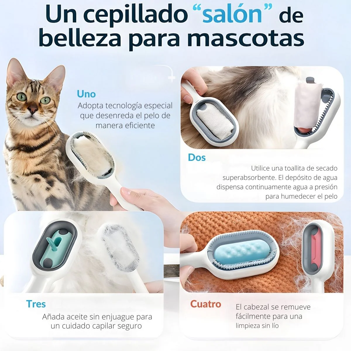 Cepillo Para Mascotas Con Depósito De Agua Integrado, Removedor De Pelo Y Masajeador 3 En 1. Cepillo De Limpieza Para Perros Y Gatos De Silicona Suave. - Image 5