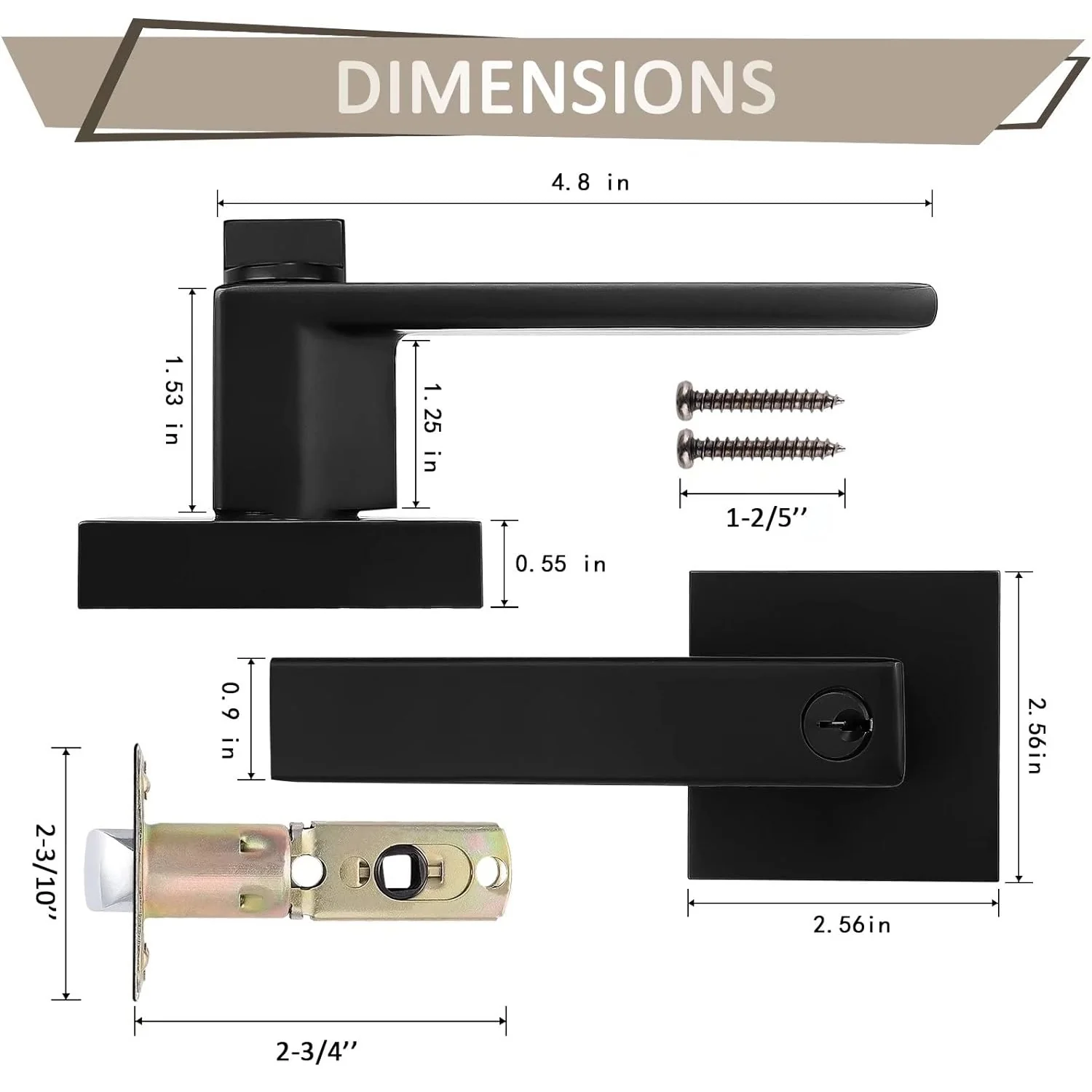 Cerradura Negra Cuadrada De Llave Para Puerta Habitacion Con Acabado Negro - Image 3