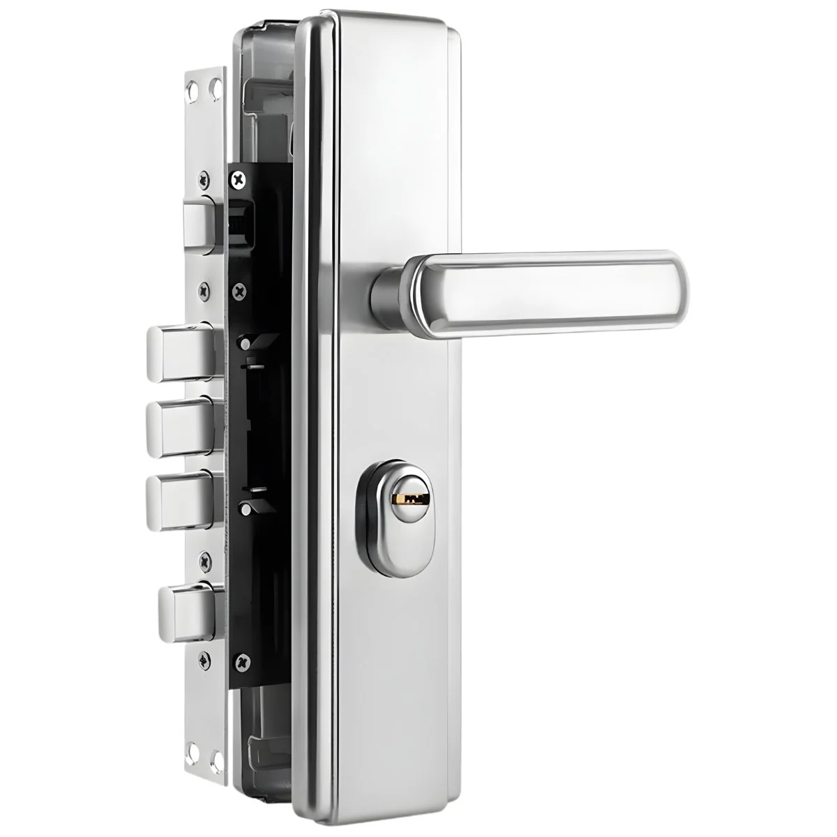 Cerradura De Seguridad Antirrobo De Acero Inoxidable Con Pestillo Cuadrado Doble Accionado Para Puertas De 45-55 Mm. Incluye 7 Llaves.