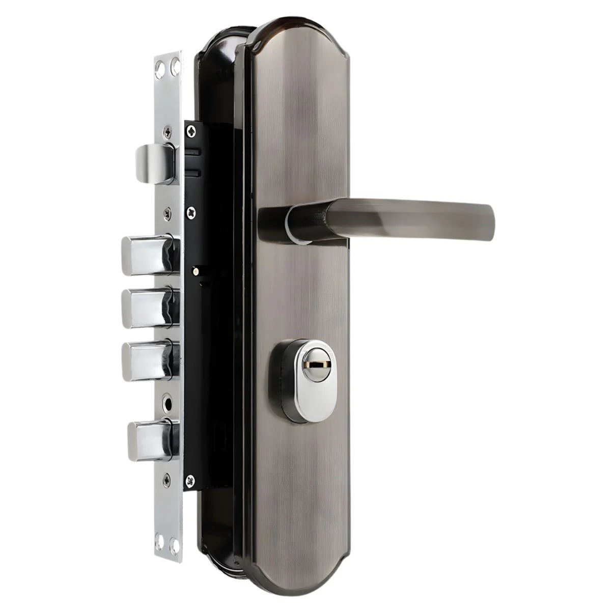 Cerradura De Seguridad Embutida Antiganzúa Antirrobo Lengüeta Cuadrada Doble De Acero Inoxidable. Para Puertas 45 A 55Mm Cilindro Nivel C.
