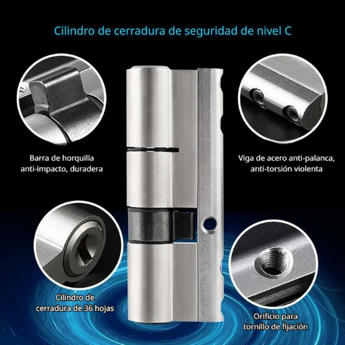 Cerradura De Seguridad Embutida Antiganzúa Antirrobo Lengüeta Cuadrada Doble De Acero Inoxidable. Para Puertas 45 A 55Mm Cilindro Nivel C. - Image 2