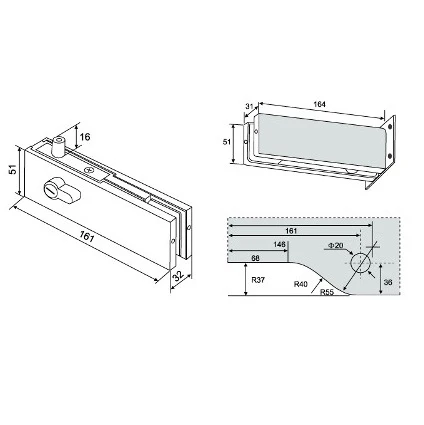 Cerradura Esquinera De Puerta De Vidrio De Alta Calidad Con Saque De Perforacion Antivandalic - Image 2