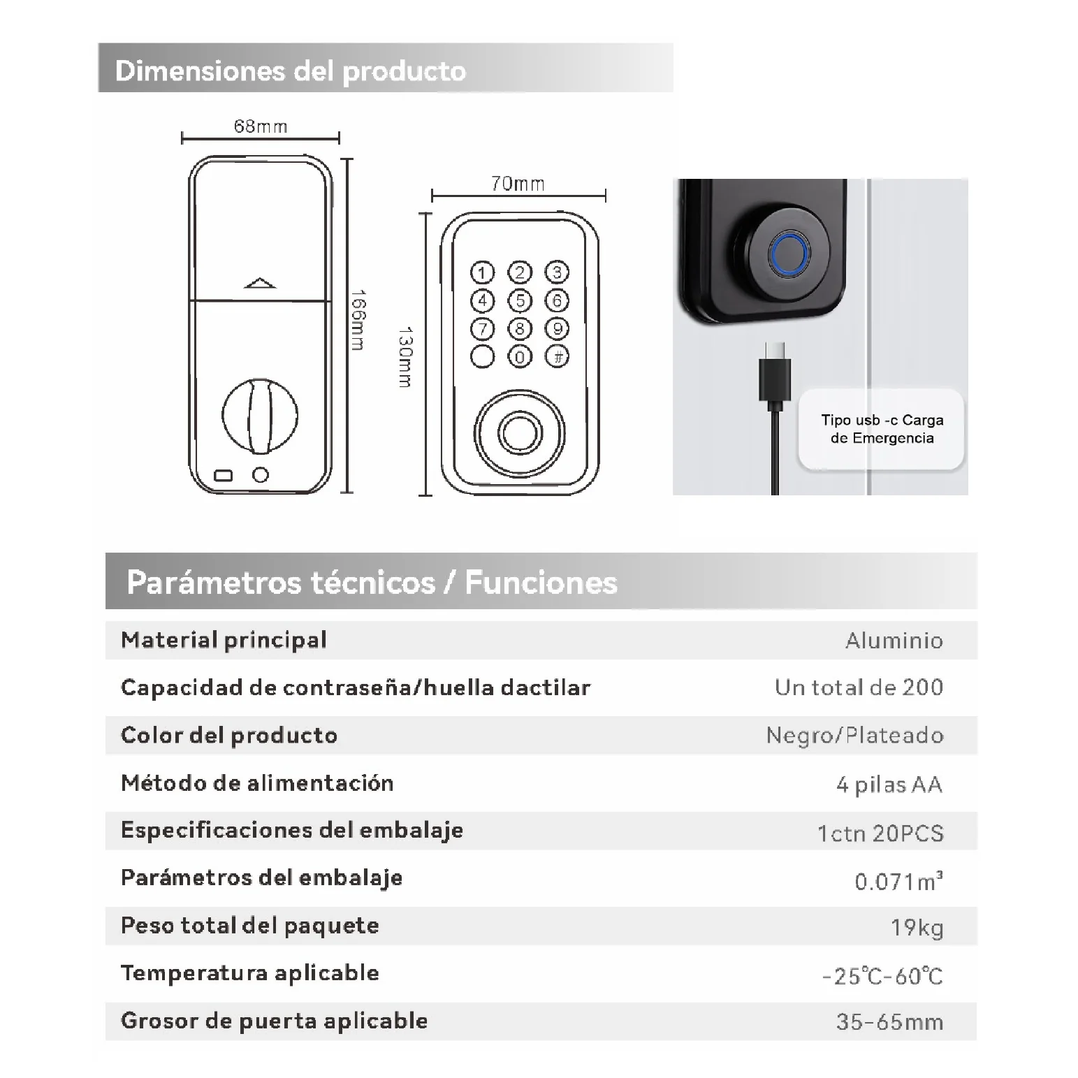 Cerradura Inteligente Digital Cerrojo Smart Lock 5 En 1 Llave Huella Contraseña Bluetooth Tuya App Fácil De Instalar - Image 4