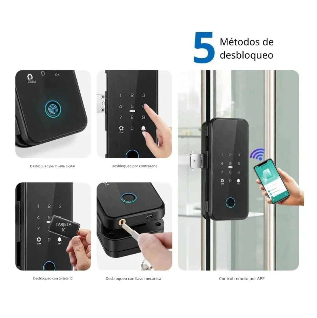 Cerradura Inteligente Para Puertas De Vidrio Cerrojo Smart Lock 5 En 1 Llave Huella Tarjeta Contraseña Tuya App Fácil De Instalar Sin Perforar El Vidrio - Image 3