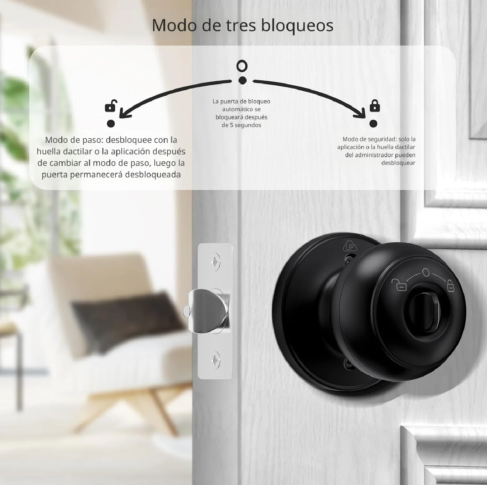 Cerradura Inteligente Perilla Pomo De Puerta Cerrojo Smart Lock 4 En 1 Llave Huella Llave Bluetooth Tuya App Fácil De Instalar - Image 4